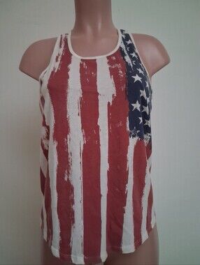 Rue 21 American Flag Tank Top Strappy Cage Back High-Low Hem Size M